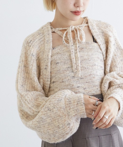 w closet(ダブルクローゼット)の「【SETアイテム】つぶつぶMIXボレロ+キャミ(カーディガン/ボレロ・レディース・ベージュ/キナリ/グレー/ブルー・FREE)」の11枚目の写真