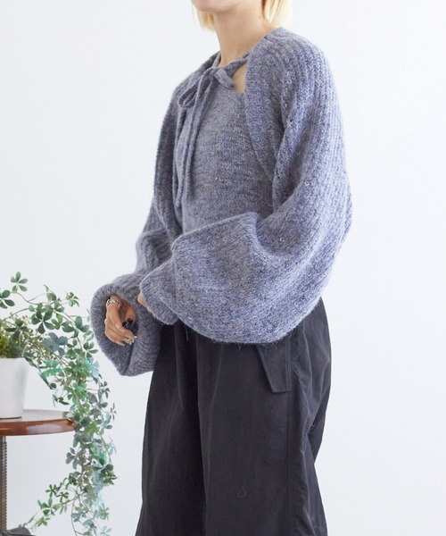 w closet(ダブルクローゼット)の「【SETアイテム】つぶつぶMIXボレロ+キャミ(カーディガン/ボレロ・レディース・ベージュ/キナリ/グレー/ブルー・FREE)」の19枚目の写真