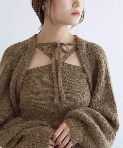 w closet(ダブルクローゼット)の「【SETアイテム】つぶつぶMIXボレロ+キャミ(カーディガン/ボレロ・レディース・ベージュ/キナリ/グレー/ブルー・FREE)」の22枚目の写真