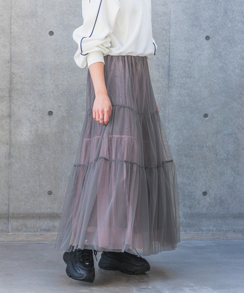 PAGEBOY（ページボーイ）の「レイヤードチュールスカート（スカート・レディース・ホワイト/グレー/ブラック・FREE）」の6枚目の写真