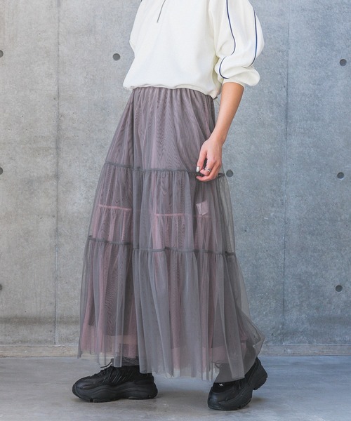 PAGEBOY（ページボーイ）の「レイヤードチュールスカート（スカート・レディース・ホワイト/グレー/ブラック・FREE）」の7枚目の写真