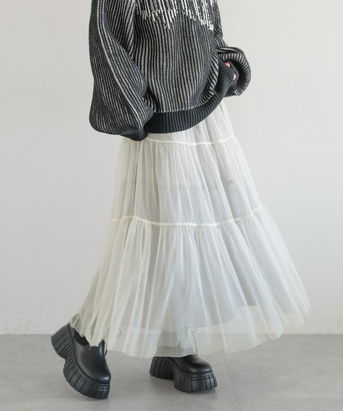 PAGEBOY（ページボーイ）の「レイヤードチュールスカート（スカート・レディース・ホワイト/グレー/ブラック・FREE）」の12枚目の写真