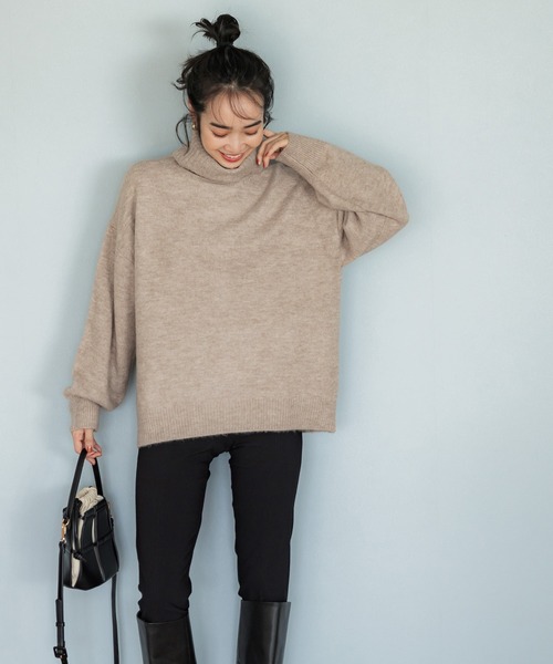 coca（coca）（コカ）の「ヤク風タートルネックニットトップス（ニット/セーター・レディース・イエロー/パープル/ベージュ/チャコール・M/L）」の8枚目の写真