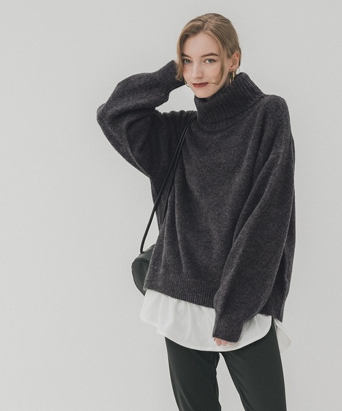 coca（coca）（コカ）の「ヤク風タートルネックニットトップス（ニット/セーター・レディース・イエロー/パープル/ベージュ/チャコール・M/L）」の11枚目の写真