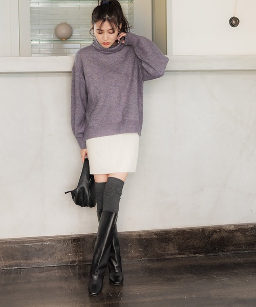 coca（coca）（コカ）の「ヤク風タートルネックニットトップス（ニット/セーター・レディース・イエロー/パープル/ベージュ/チャコール・M/L）」の14枚目の写真