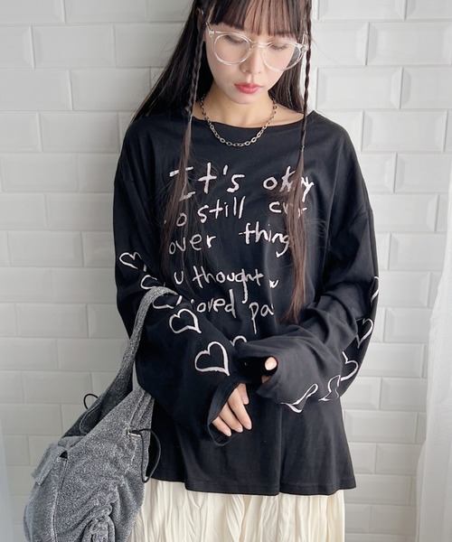 √nuage(ルートニュアージュ)の「ハートスリーブロゴプリントルーズロンT(Tシャツ/カットソー・レディース・ブラック/アイボリー・FREE)」の10枚目の写真