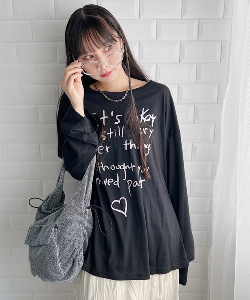 √nuage(ルートニュアージュ)の「ハートスリーブロゴプリントルーズロンT(Tシャツ/カットソー・レディース・ブラック/アイボリー・FREE)」の11枚目の写真