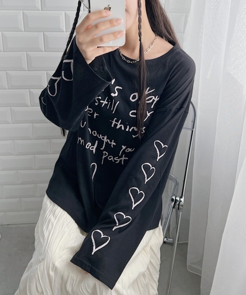 √nuage(ルートニュアージュ)の「ハートスリーブロゴプリントルーズロンT(Tシャツ/カットソー・レディース・ブラック/アイボリー・FREE)」の9枚目の写真