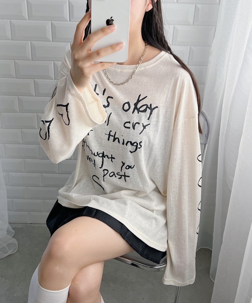√nuage(ルートニュアージュ)の「ハートスリーブロゴプリントルーズロンT(Tシャツ/カットソー・レディース・ブラック/アイボリー・FREE)」の4枚目の写真