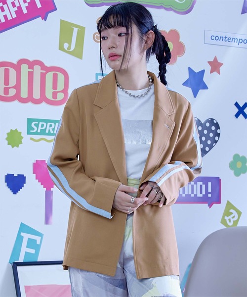 miette（ミエット）の「配色ﾗｲﾝｽﾘｰﾌﾞﾃｰﾗｰﾄﾞｼﾞｬｹｯﾄ（テーラードジャケット・レディース・グレー/ベージュ/ブラック・FREE）」の3枚目の写真