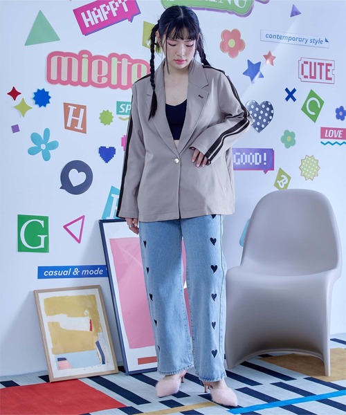 miette（ミエット）の「配色ﾗｲﾝｽﾘｰﾌﾞﾃｰﾗｰﾄﾞｼﾞｬｹｯﾄ（テーラードジャケット・レディース・グレー/ベージュ/ブラック・FREE）」の7枚目の写真