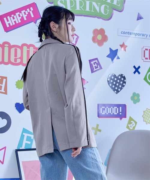 miette（ミエット）の「配色ﾗｲﾝｽﾘｰﾌﾞﾃｰﾗｰﾄﾞｼﾞｬｹｯﾄ（テーラードジャケット・レディース・グレー/ベージュ/ブラック・FREE）」の8枚目の写真