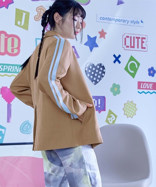 miette（ミエット）の「配色ﾗｲﾝｽﾘｰﾌﾞﾃｰﾗｰﾄﾞｼﾞｬｹｯﾄ（テーラードジャケット・レディース・グレー/ベージュ/ブラック・FREE）」の10枚目の写真