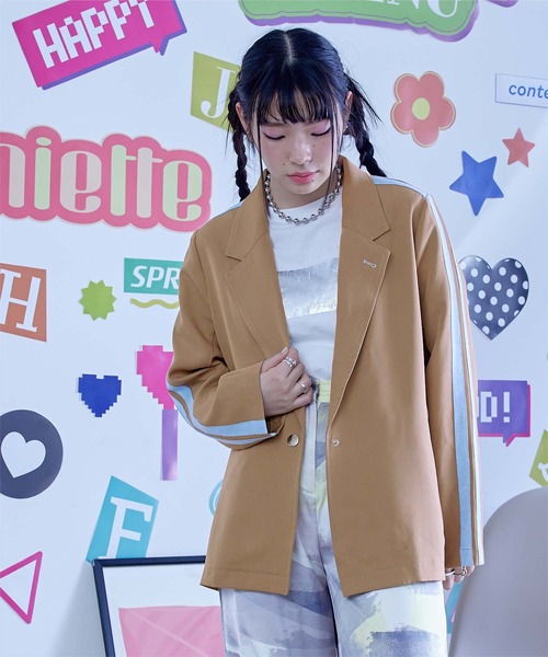 miette（ミエット）の「配色ﾗｲﾝｽﾘｰﾌﾞﾃｰﾗｰﾄﾞｼﾞｬｹｯﾄ（テーラードジャケット・レディース・グレー/ベージュ/ブラック・FREE）」の11枚目の写真