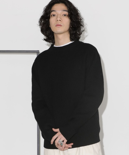NANO universe（ナノユニバース）の「ウールミックス両畔クルーネックニット（ニット/セーター・メンズ・ネイビー/ブラック/オフホワイト・M/L）」の3枚目の写真