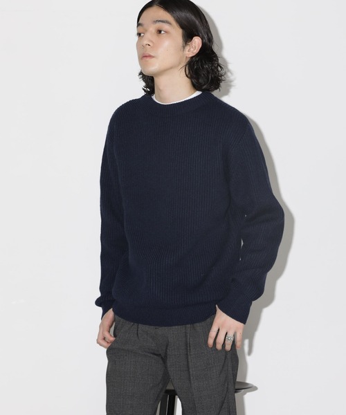 NANO universe（ナノユニバース）の「ウールミックス両畔クルーネックニット（ニット/セーター・メンズ・ネイビー/ブラック/オフホワイト・M/L）」の4枚目の写真