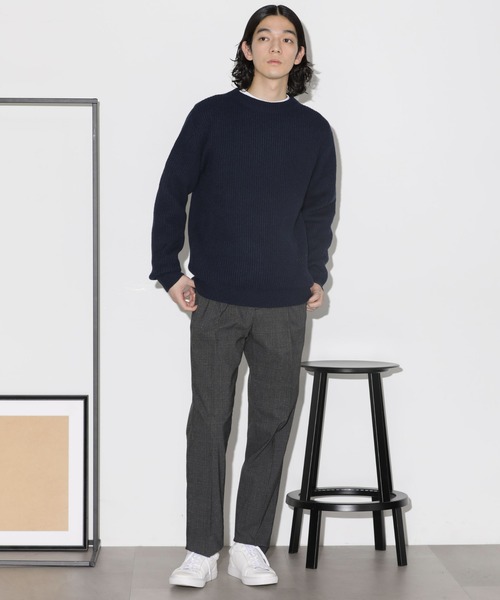 NANO universe（ナノユニバース）の「ウールミックス両畔クルーネックニット（ニット/セーター・メンズ・ネイビー/ブラック/オフホワイト・M/L）」の7枚目の写真