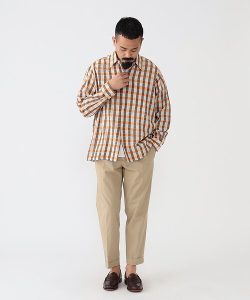 BEAMS PLUS（ビームスプラス）の「BEAMS PLUS / パナマ チェック オープンカラー ボタンダウン シャツ（シャツ/ブラウス・メンズ・ブルー/オレンジ/グリーン・XL/S/M/L）」の4枚目の写真
