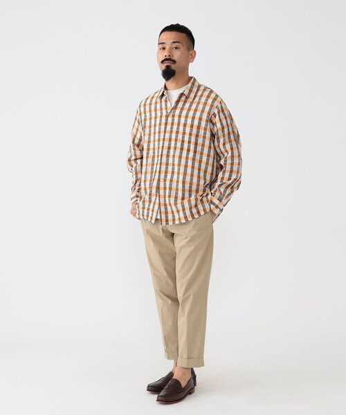 BEAMS PLUS（ビームスプラス）の「BEAMS PLUS / パナマ チェック オープンカラー ボタンダウン シャツ（シャツ/ブラウス・メンズ・ブルー/オレンジ/グリーン・XL/S/M/L）」の5枚目の写真
