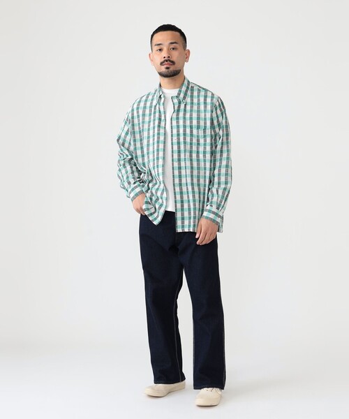 BEAMS PLUS（ビームスプラス）の「BEAMS PLUS / パナマ チェック オープンカラー ボタンダウン シャツ（シャツ/ブラウス・メンズ・ブルー/オレンジ/グリーン・XL/S/M/L）」の6枚目の写真