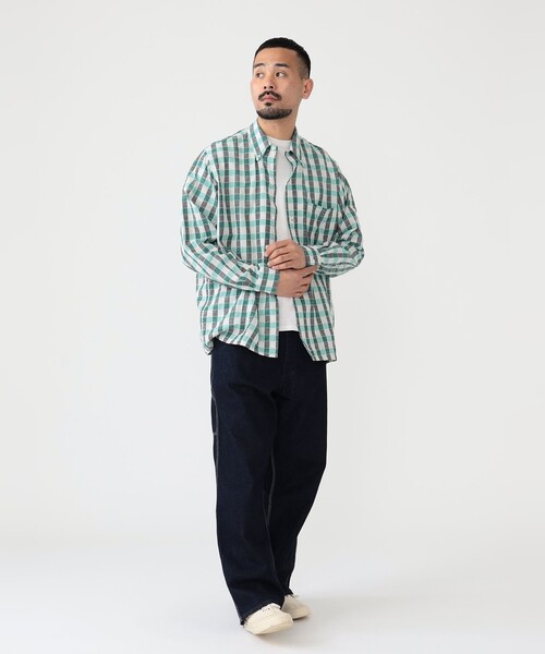 BEAMS PLUS（ビームスプラス）の「BEAMS PLUS / パナマ チェック オープンカラー ボタンダウン シャツ（シャツ/ブラウス・メンズ・ブルー/オレンジ/グリーン・XL/S/M/L）」の7枚目の写真