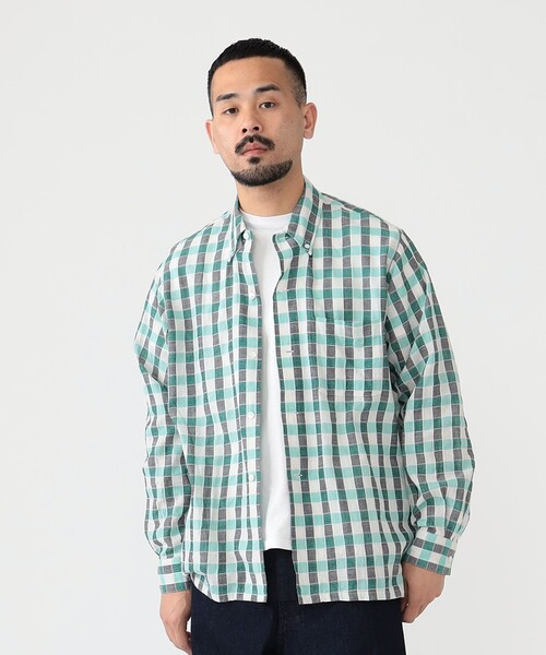 BEAMS PLUS（ビームスプラス）の「BEAMS PLUS / パナマ チェック オープンカラー ボタンダウン シャツ（シャツ/ブラウス・メンズ・ブルー/オレンジ/グリーン・XL/S/M/L）」の10枚目の写真