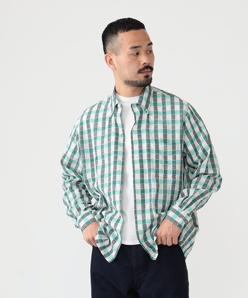 BEAMS PLUS（ビームスプラス）の「BEAMS PLUS / パナマ チェック オープンカラー ボタンダウン シャツ（シャツ/ブラウス・メンズ・ブルー/オレンジ/グリーン・XL/S/M/L）」の11枚目の写真