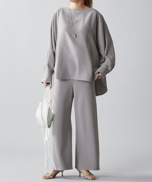 美品＊プルミエアロンディスモン バンドカラー長袖ブラウス 36 グレー系 とろみ 1er Arrondissement（プルミエアロンディスモン）の「ダブル