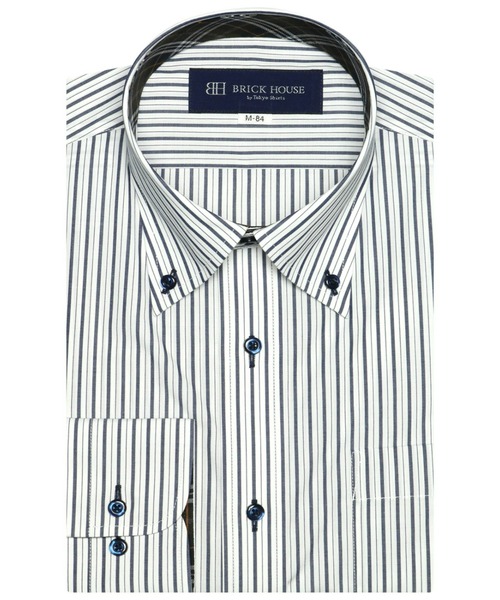 TOKYO SHIRTS(トウキョウシャツ)の「形態安定ノーアイロン ボタンダウン 長袖ビジネスワイシャツ(ビジネスシャツ・メンズ・ネイビー・首回り37cm-裄丈80cm/首回り39cm-裄丈80cm/首回り39cm-裄丈84cm/首回り41cm-裄丈82cm/首回り41cm-裄丈86cm/首回り42cm-裄丈82cm/首回り42cm-裄丈86cm/首回り43cm-裄丈82cm/首回り43cm-裄丈86cm/首回り37cm-裄丈84cm)」の1枚目の写真
