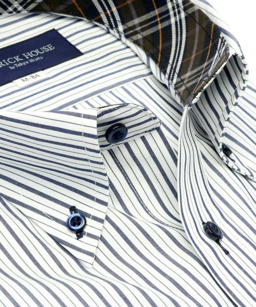 TOKYO SHIRTS(トウキョウシャツ)の「形態安定ノーアイロン ボタンダウン 長袖ビジネスワイシャツ(ビジネスシャツ・メンズ・ネイビー・首回り37cm-裄丈80cm/首回り39cm-裄丈80cm/首回り39cm-裄丈84cm/首回り41cm-裄丈82cm/首回り41cm-裄丈86cm/首回り42cm-裄丈82cm/首回り42cm-裄丈86cm/首回り43cm-裄丈82cm/首回り43cm-裄丈86cm/首回り37cm-裄丈84cm)」の2枚目の写真