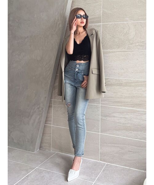 GYDA（ジェイダ）の「シングルLOOSEテーラードジャケット（テーラードジャケット・レディース・ベージュ/ブラック/ライトブルー・FREE）」の22枚目の写真