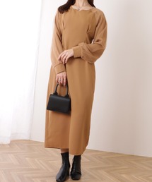 チュール レイヤード キーネック ロング ワンピース