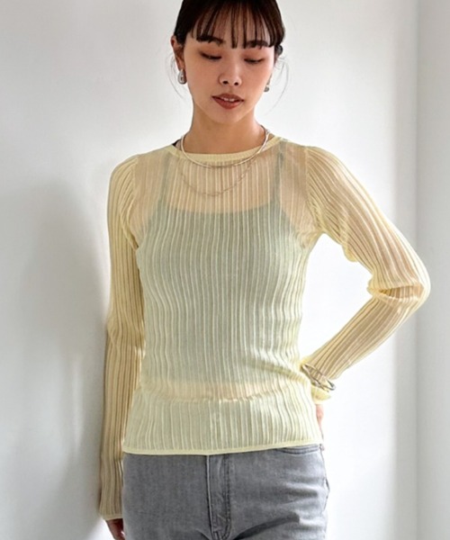 Doux archives（ドゥアルシーヴ）の「ラメシアーヘンリーネック2wayニット（ニット/セーター・レディース・ブラック/オフホワイト/グリーン/イエロー・FREE）」の4枚目の写真