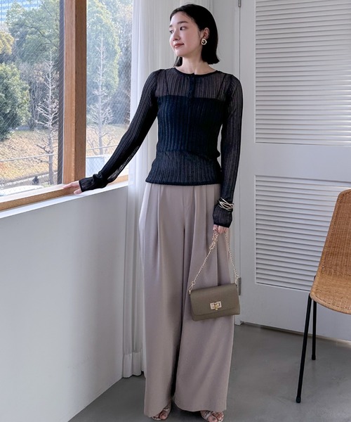 Doux archives（ドゥアルシーヴ）の「ラメシアーヘンリーネック2wayニット（ニット/セーター・レディース・ブラック/オフホワイト/グリーン/イエロー・FREE）」の16枚目の写真