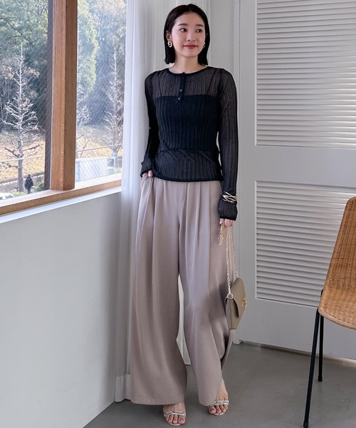 Doux archives（ドゥアルシーヴ）の「ラメシアーヘンリーネック2wayニット（ニット/セーター・レディース・ブラック/オフホワイト/グリーン/イエロー・FREE）」の19枚目の写真