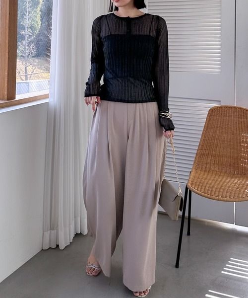 Doux archives（ドゥアルシーヴ）の「ラメシアーヘンリーネック2wayニット（ニット/セーター・レディース・ブラック/オフホワイト/グリーン/イエロー・FREE）」の20枚目の写真