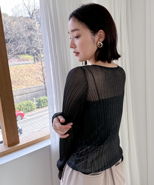 Doux archives（ドゥアルシーヴ）の「ラメシアーヘンリーネック2wayニット（ニット/セーター・レディース・ブラック/オフホワイト/グリーン/イエロー・FREE）」の11枚目の写真