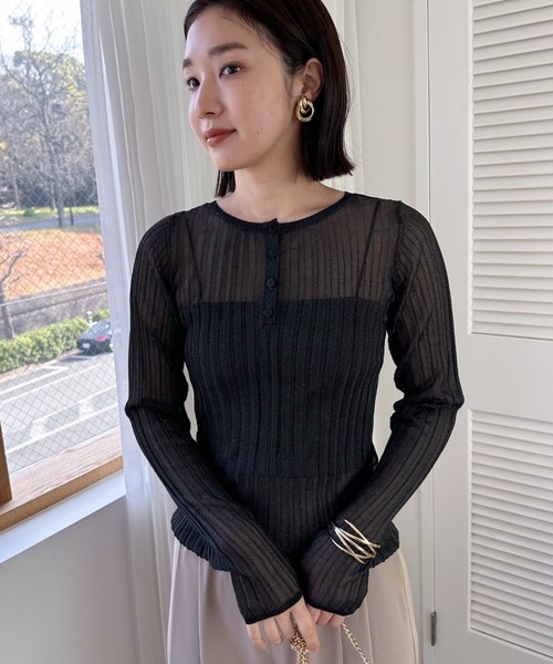 Doux archives（ドゥアルシーヴ）の「ラメシアーヘンリーネック2wayニット（ニット/セーター・レディース・ブラック/オフホワイト/グリーン/イエロー・FREE）」の13枚目の写真