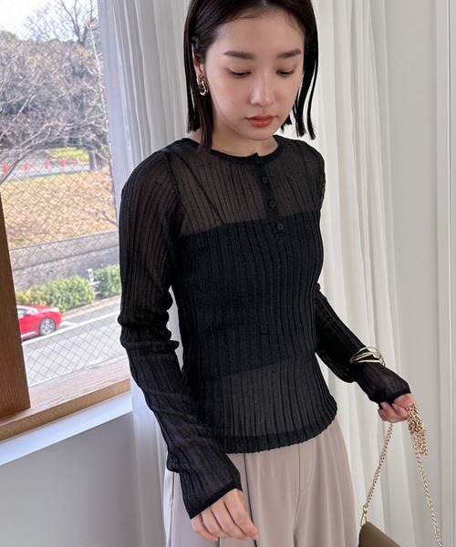 Doux archives（ドゥアルシーヴ）の「ラメシアーヘンリーネック2wayニット（ニット/セーター・レディース・ブラック/オフホワイト/グリーン/イエロー・FREE）」の14枚目の写真