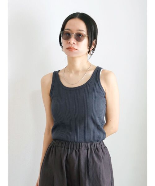 Ungrid（アングリッド）の「ランダムテレコタンクトップ（Tシャツ/カットソー・レディース・チャコールグレー/オフホワイト/パープル/オレンジ・FREE）」の5枚目の写真