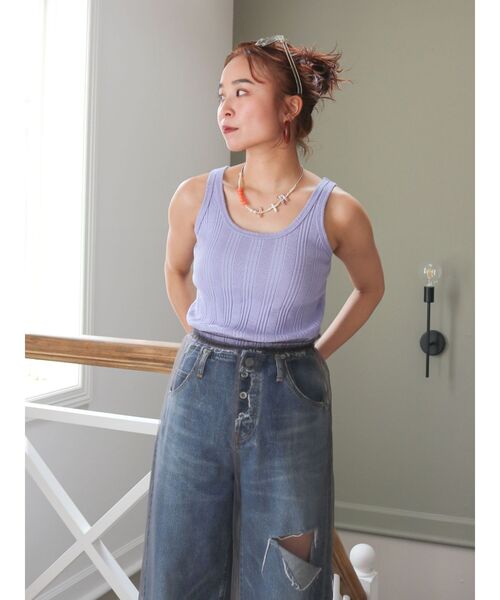 Ungrid（アングリッド）の「ランダムテレコタンクトップ（Tシャツ/カットソー・レディース・チャコールグレー/オフホワイト/パープル/オレンジ・FREE）」の12枚目の写真