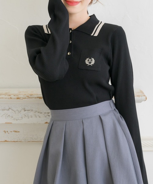 ems excite（エムズエキサイト）の「ポケット付き襟NTPO（ニット/セーター・レディース・ブラック/ピンク/ダークグレー/ナチュラル・FREE）」の5枚目の写真