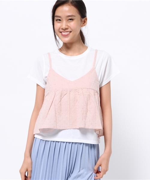 OUTLET(アウトレット)の「【who's who Chico】キャミ付キTシャツ(Tシャツ/カットソー・レディース・ホワイト系その他/ホワイト×ネイビー・FREE)」の1枚目の写真