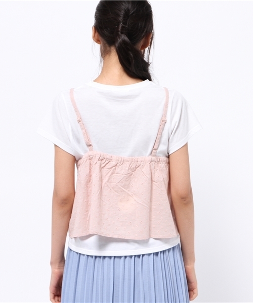 OUTLET(アウトレット)の「【who's who Chico】キャミ付キTシャツ(Tシャツ/カットソー・レディース・ホワイト系その他/ホワイト×ネイビー・FREE)」の3枚目の写真