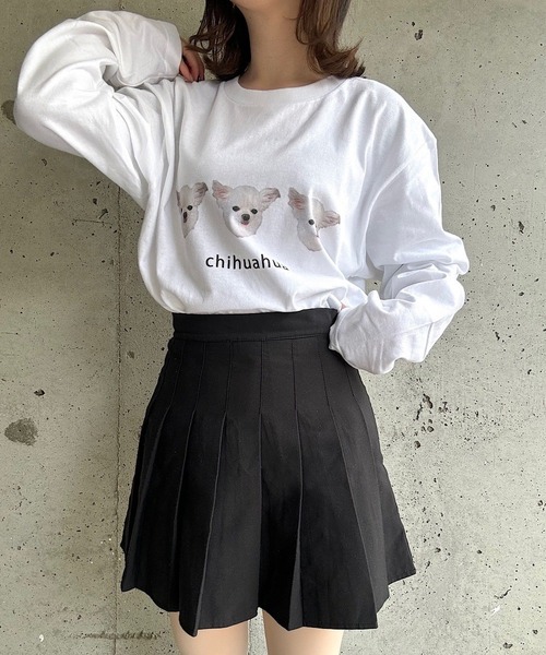 cuorequal(クオレコール)の「犬プリントロングTシャツ(Tシャツ/カットソー・レディース・D/B/E/C/A・L/M/LARGE/MEDIUM/SMALL)」の6枚目の写真