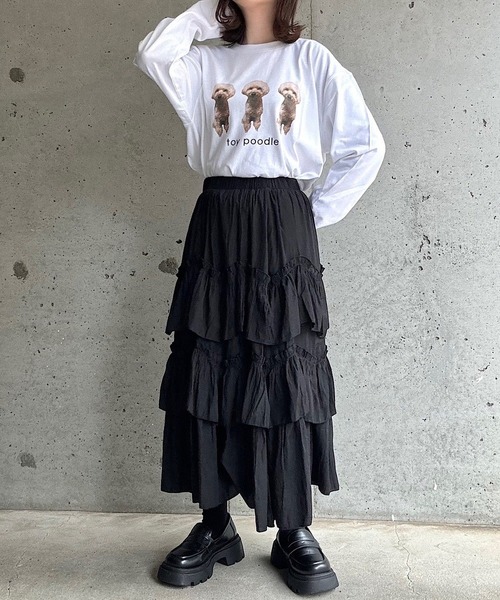 cuorequal(クオレコール)の「犬プリントロングTシャツ(Tシャツ/カットソー・レディース・D/B/E/C/A・L/M/LARGE/MEDIUM/SMALL)」の15枚目の写真
