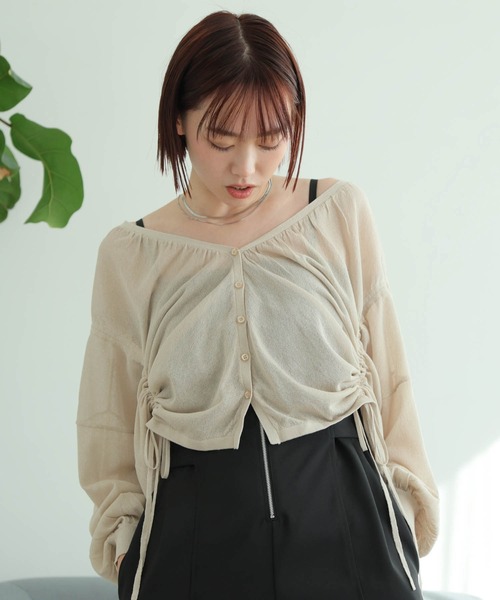 カーディガン シアーシャーリングカーディガン レディース セール】シャーリングシアーニットカーディガン（カーディガン