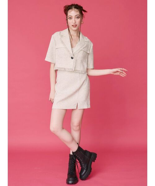 EVRIS（エヴリス）の「サマーツイードミニスカート【セットアップ着用可能】（スカート・レディース・ブラック/ホワイト/グリーン・SMALL/MEDIUM）」の6枚目の写真