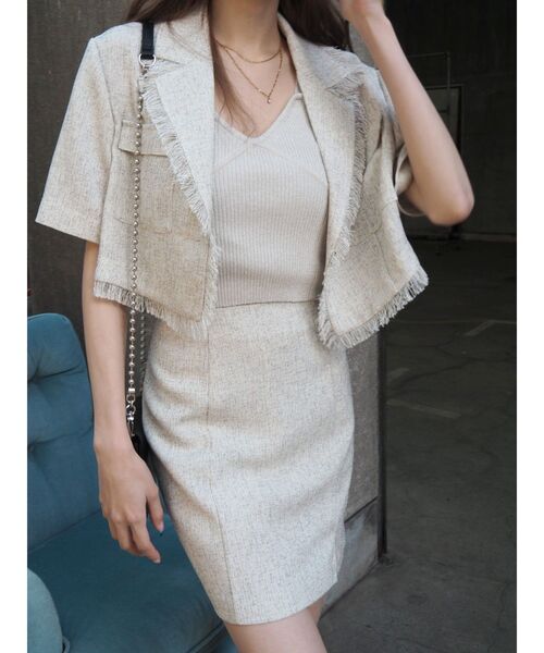 EVRIS（エヴリス）の「サマーツイードミニスカート【セットアップ着用可能】（スカート・レディース・ブラック/ホワイト/グリーン・SMALL/MEDIUM）」の17枚目の写真