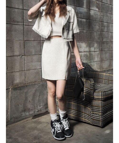 EVRIS（エヴリス）の「サマーツイードミニスカート【セットアップ着用可能】（スカート・レディース・ブラック/ホワイト/グリーン・SMALL/MEDIUM）」の18枚目の写真